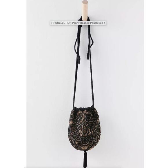 Free People Penny Beaded Sequins Pouch Black Bag - Picture 1 of 6